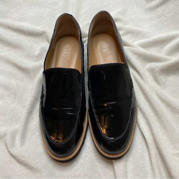 Franco Sarto Black Shiny Patent Leather Cypress Lug Sole Loafers - Picture 2 of 15